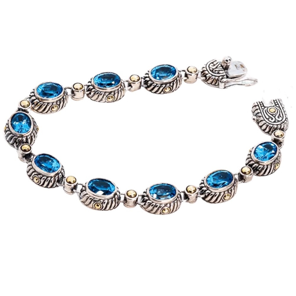 Samuel Benham  18K Yellow Gold and  Sterling Silver Blue Topaz Vintage Bracelet